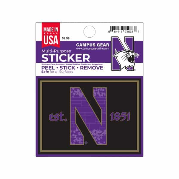 Northwestern University Wildcats Full Color Outside Application 4"X3" Rectangular Multi-Purpose Sticker Design #15 Gothic