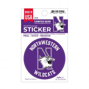 Northwestern University Wildcats Full Color Outside Application 3" Circular Multi-Purpose Sticker Design #16 N-Cat