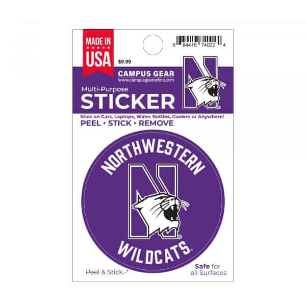 Northwestern University Wildcats Full Color Outside Application 3" Circular Multi-Purpose Sticker Design #16 N-Cat