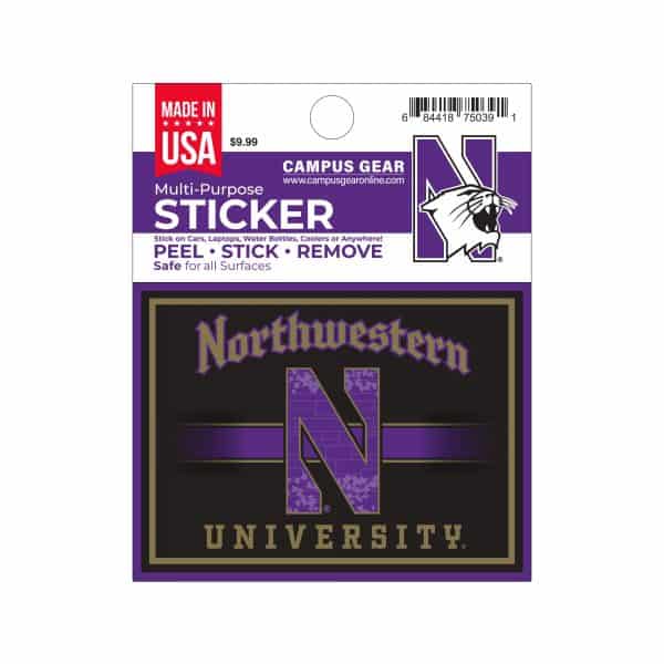 Northwestern University Wildcats Full Color Outside Application 4"X3" Rectangular Multi-Purpose Sticker Design #16 Gothic