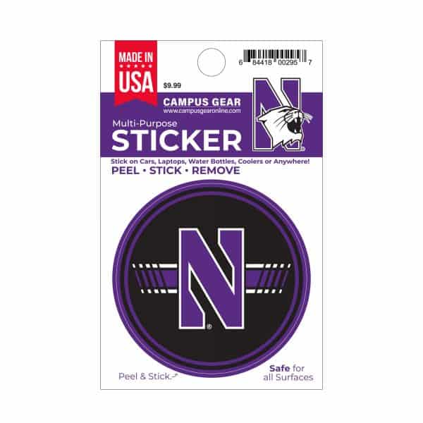 Northwestern University Wildcats Full Color Outside Application 3" Circular Multi-Purpose Sticker Design #17 Stylized N