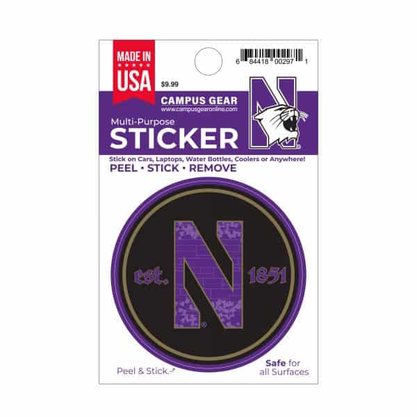 Northwestern University Wildcats Full Color Outside Application 3" Circular Multi-Purpose Sticker Design #18 Gothic