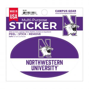 Northwestern University Wildcats Full Color Outside Application 3"X5" Oval Multi-Purpose Sticker Design #18 N-Cat