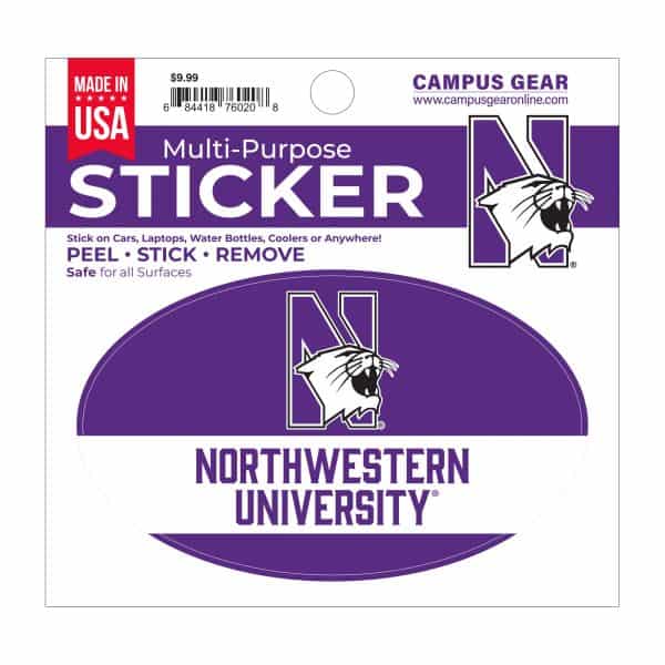 Northwestern University Wildcats Full Color Outside Application 3"X5" Oval Multi-Purpose Sticker Design #18 N-Cat