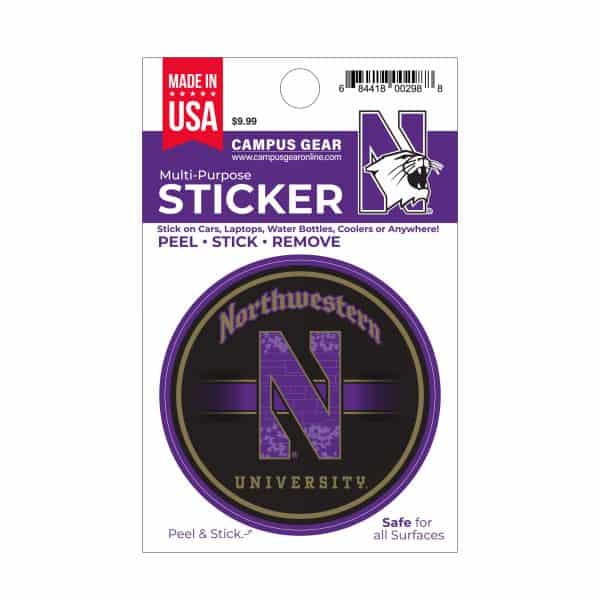 Northwestern University Wildcats Full Color Outside Application 3" Circular Multi-Purpose Sticker Design #19 Gothic