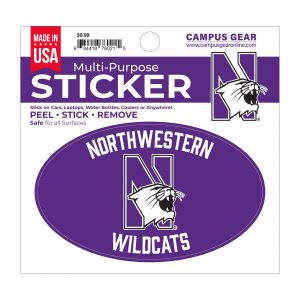 Northwestern University Wildcats Full Color Outside Application 3"X5" Oval Multi-Purpose Sticker Design #19 N-Cat