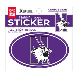 Northwestern University Wildcats Full Color Outside Application 3"X5" Oval Multi-Purpose Sticker Design #20 N-Cat