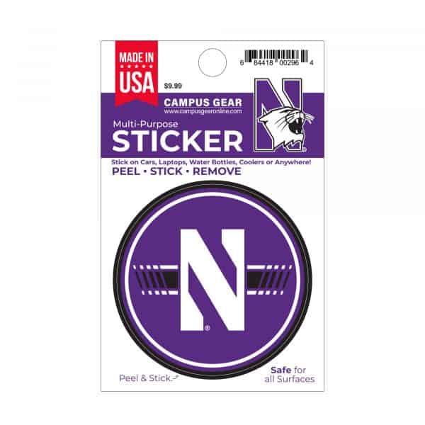 Northwestern University Wildcats Full Color Outside Application 3" Circular Multi-Purpose Sticker Design #22 Stylized N