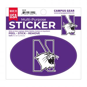 Northwestern University Wildcats Full Color Outside Application 3"X5" Oval Multi-Purpose Sticker Design #22 N-Cat