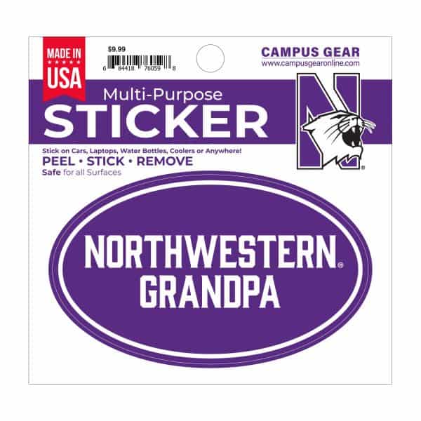 Northwestern University Wildcats Full Color Outside Application 3"X5" Oval Multi-Purpose Sticker Design #27 Grandpa