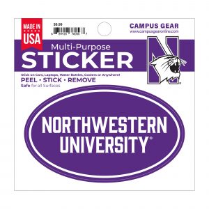 Northwestern University Wildcats Full Color Outside Application 3"X5" Oval Multi-Purpose Sticker Design #30