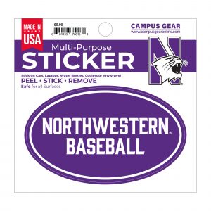 Northwestern University Wildcats Full Color Outside Application 3"X5" Oval Multi-Purpose Sticker Design #34 Baseball
