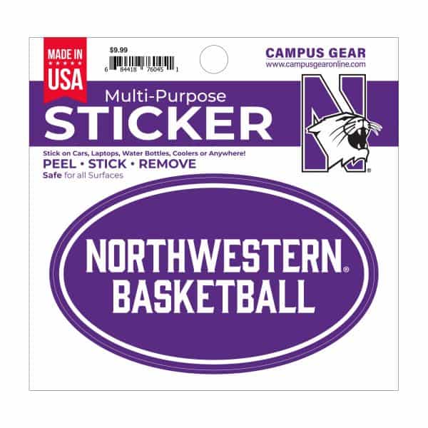 Northwestern University Wildcats Full Color Outside Application 3"X5" Oval Multi-Purpose Sticker Design #35 Basketball