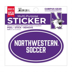 Northwestern University Wildcats Full Color Outside Application 3"X5" Oval Multi-Purpose Sticker Design #39 Soccer