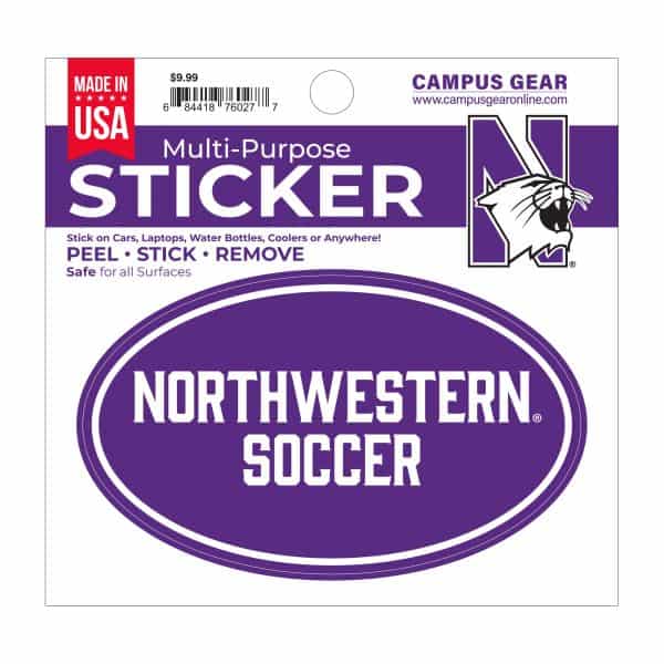 Northwestern University Wildcats Full Color Outside Application 3"X5" Oval Multi-Purpose Sticker Design #39 Soccer