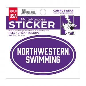 Northwestern University Wildcats Full Color Outside Application 3"X5" Oval Multi-Purpose Sticker Design #40 Swimming