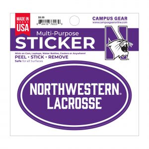Northwestern University Wildcats Full Color Outside Application 3"X5" Oval Multi-Purpose Sticker Design #42 Lacrosse