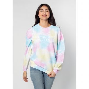 Northwestern University Wildcats Chicka-d Pastel Color Tie-Dye Crewneck Sweatshirt with Distressed Northwestern University Design