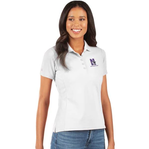 Northwestern University Wildcats Women's Antigua White Legacy Polo Shirt with N-Cat Design