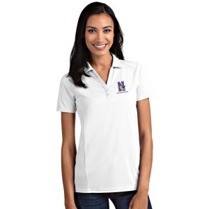 Northwestern University Wildcats Women's Antigua White Tribute Polo Shirt with N-Cat Design