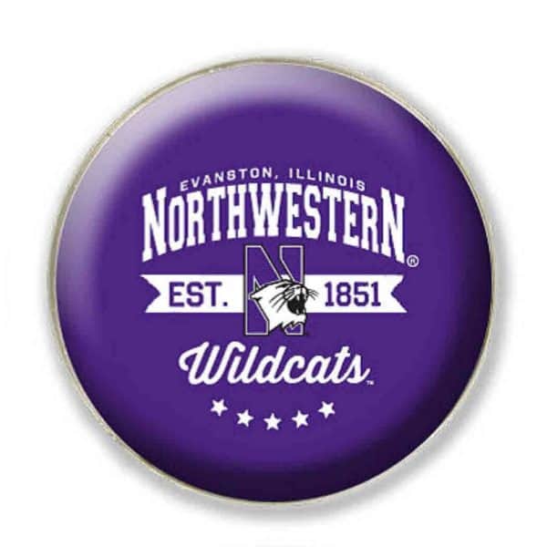 Northwestern University Wildcats 1.35" Purple Dome Fridge Magnet with N-Cat 1851 Wildcats Ribbon Design