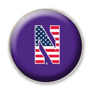 Northwestern University Wildcats 1.35" Purple Dome Fridge Magnet with Stylized N & US Flag Design
