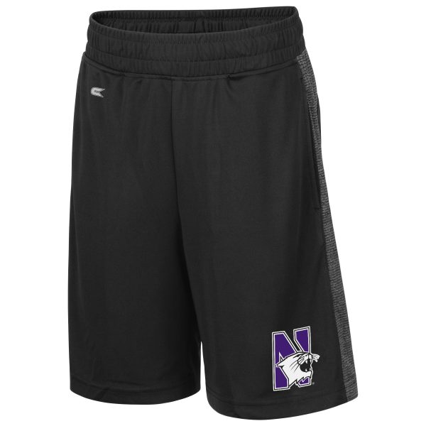 Northwestern University Wildcats Colosseum Youth Black Sabertooth Shorts with N-Cat Design