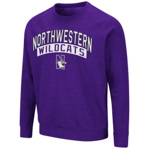 Northwestern University Wildcats Men's Purple Heather Colosseum Recreation Crewneck Sweatshirt with Sewn Design