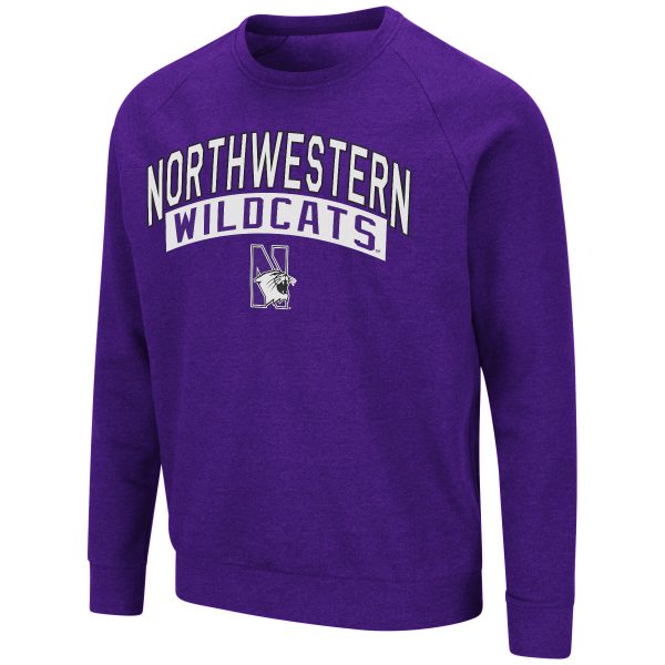 Northwestern University Wildcats Men's Purple Heather Colosseum Recreation Crewneck Sweatshirt with Sewn Design