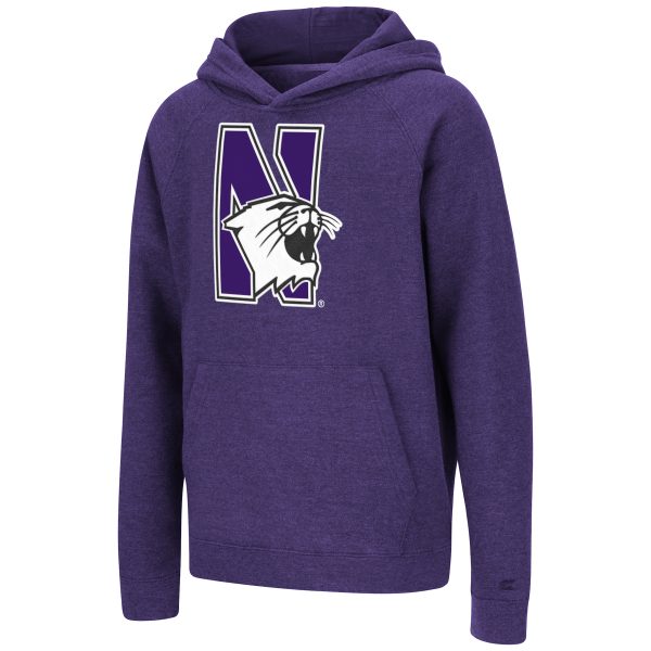 Northwestern University Wildcats Colosseum Youth Bedrock Pullover Hoodie with N-Cat Design