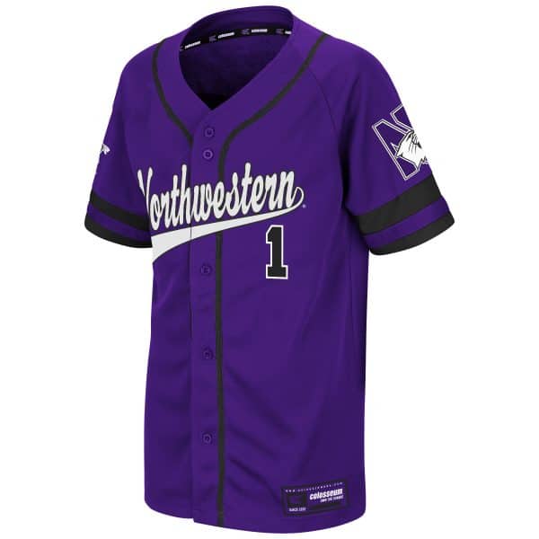 Northwestern University Wildcats Colosseum Youth Purple Turf 'N' Turf Baseball Jersey with Script Northwestern Design