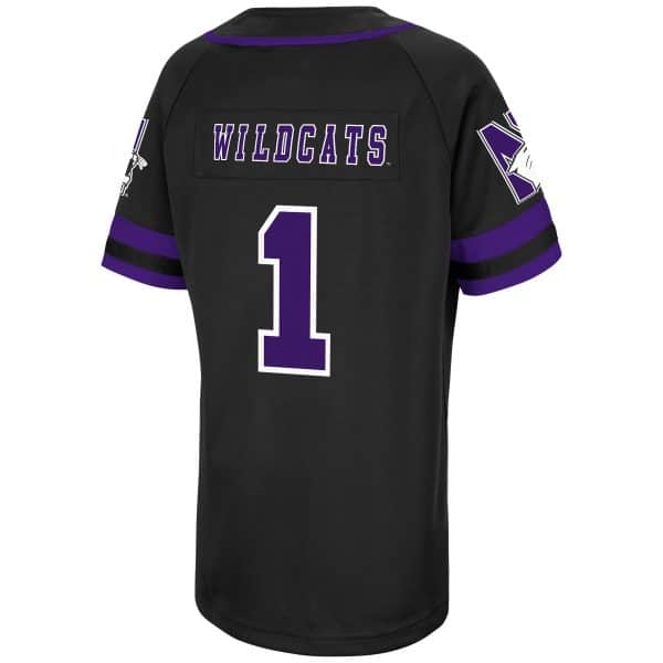 Northwestern University Wildcats Colosseum Youth Black Turf 'N' Turf Baseball Jersey with Script Northwestern Design-2
