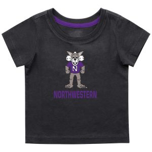 Northwestern University Wildcats Colosseum Infant Boys Black S/S T-Shirt with Willie The Cat Over Northwestern