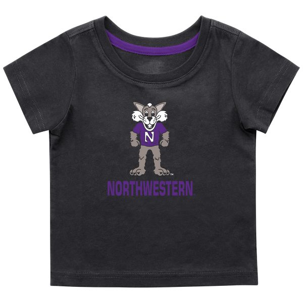 Northwestern University Wildcats Colosseum Infant Boys Black S/S T-Shirt with Willie The Cat Over Northwestern