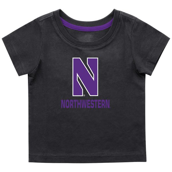 Northwestern University Wildcats Colosseum Infant Boys Black S/S T-Shirt with Stylized N Over Northwestern
