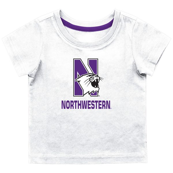 Northwestern University Wildcats Colosseum Infant Boys White S/S T-Shirt with N-Cat Over Northwestern