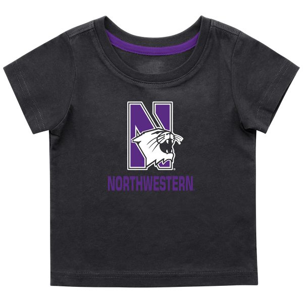 Northwestern University Wildcats Colosseum Infant Boys Black S/S T-Shirt with N-Cat Over Northwestern