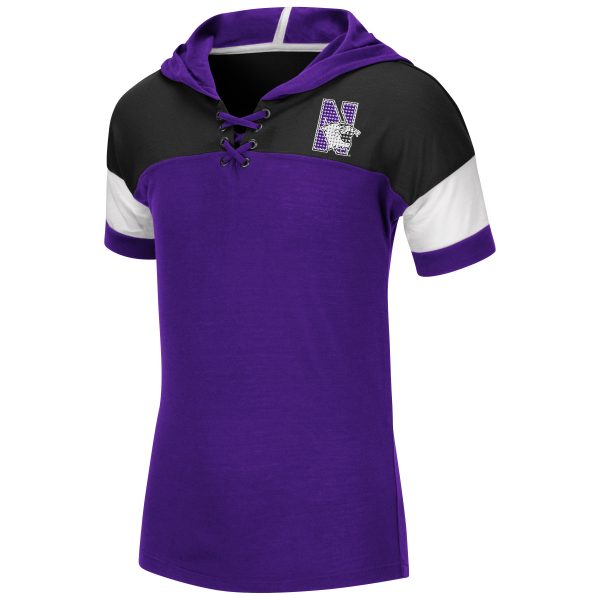 Northwestern University Wildcats Colosseum Girls Cinderella Stone Lace UP S/S Tee