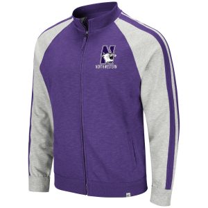 Northwestern University Wildcats Colosseum Men's Middle Brooks Full Zip Fleece Jacket in Heather Purple-2