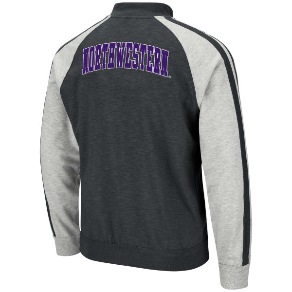 Northwestern University Wildcats Colosseum Men's Middle Brooks Full Zip Fleece Jacket in Heather Black-2