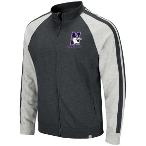 Northwestern University Wildcats Colosseum Men's Middle Brooks Full Zip Fleece Jacket in Heather Black