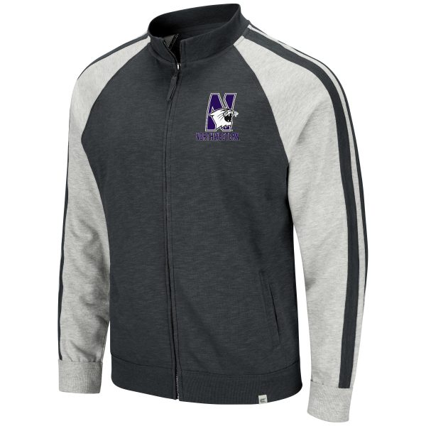 Northwestern University Wildcats Colosseum Men's Middle Brooks Full Zip Fleece Jacket in Heather Black