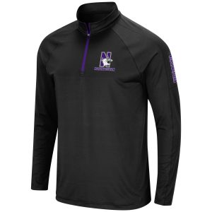 Northwestern University Wildcats Men's Colosseum Black Orin 1/4 Zip Windshirt with N-Cat Design