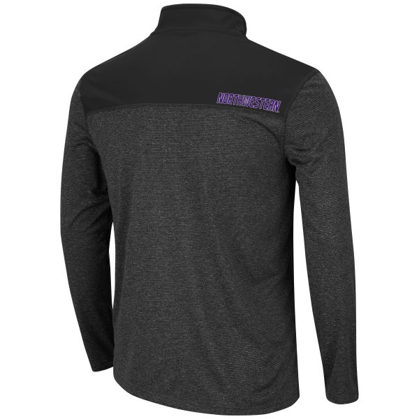 Northwestern University Wildcats Men's Colosseum Black Rangers 1/4 Zip Windshirt with N-Cat Design-Back