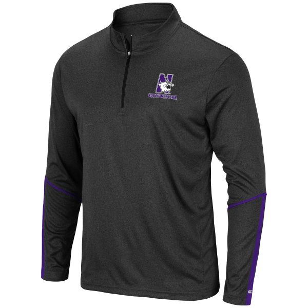 Northwestern University Wildcats Men's Colosseum Black Excavator 1/4 Zip Windshirt with N-Cat Design