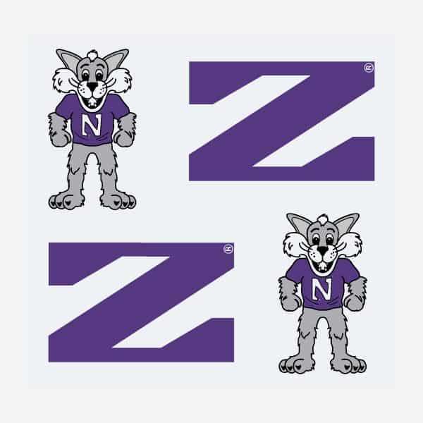 Northwestern University Wildcats Outside Application Decal Set of Four Stylized N and Willie the Wildcat-1