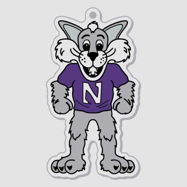 Northwestern University Wildcats Laser Cut Acrylic Luggage Tag with Willie the Wildcat Desig