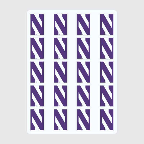 Northwestern University Wildcats Sticker Sheet 1.25" Stylized N Design Set of 20