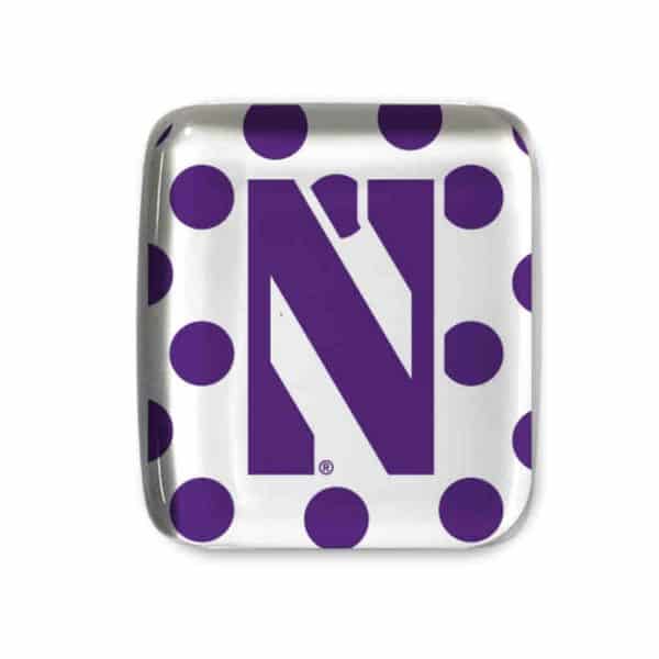 Northwestern University Wildcats 1.25" White Square Fridge Magnet with Polka Dot Stylized N Design