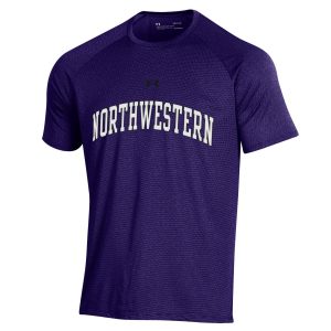 Northwestern University Wildcats Men’s Under Armour Purple Tech Novelty Short Sleeve Tee with Arched Northwestern Design